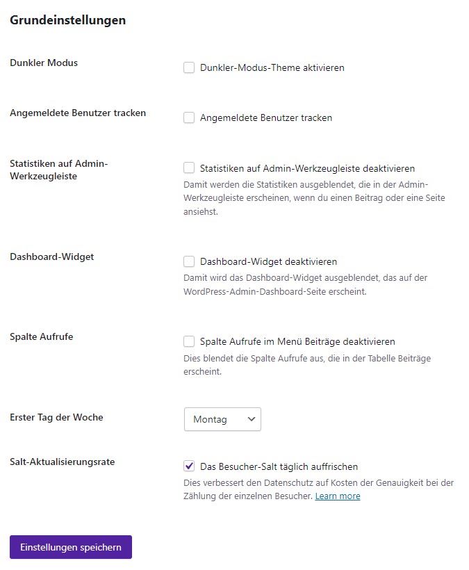 Independent-Analytics-Grundeinstellungen